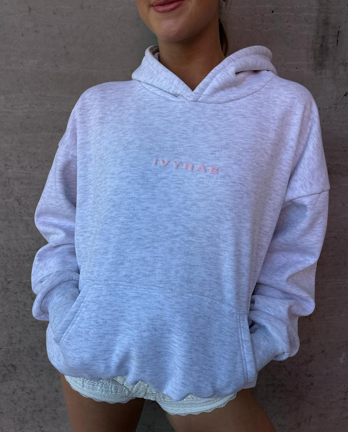 LUXE COLLECTION Box Hoodie White Marle X Pink